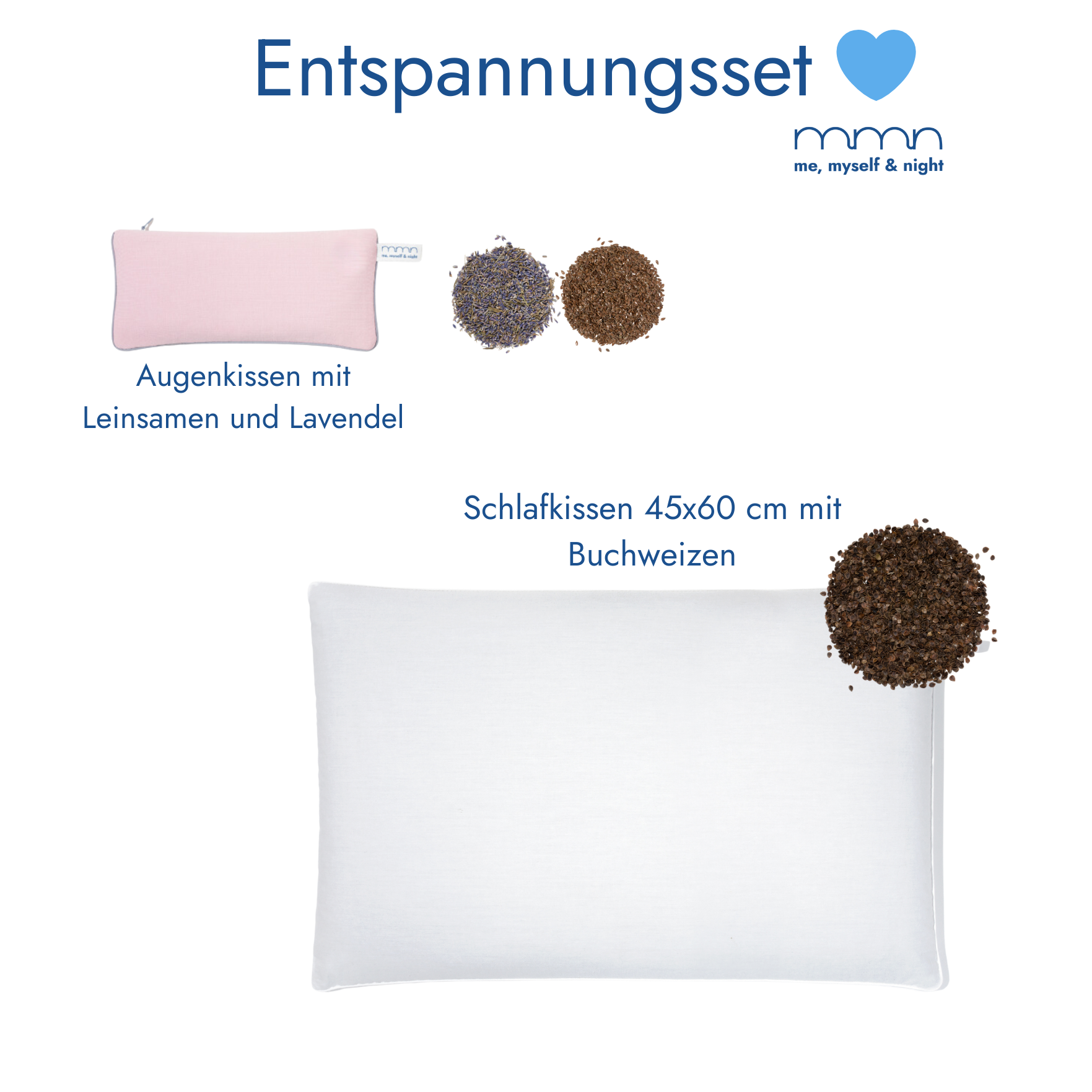 Entspannungsset me, myself & night in rosa: Augenkissen mit Leinsamen und Lavendel + Schlafkissen 45x60 cm mit Buchweizen