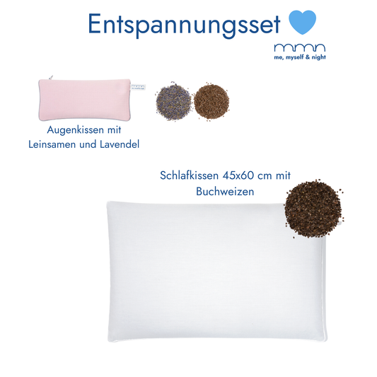 Entspannungsset me, myself & night in rosa: Augenkissen mit Leinsamen und Lavendel + Schlafkissen 45x60 cm mit Buchweizen